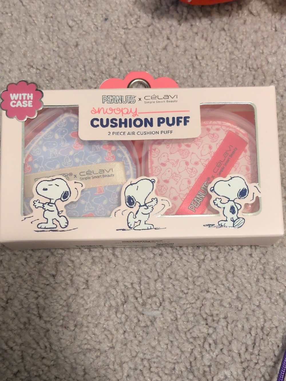 CélaVi x Peanuts Snoopy Cushion Puff Set - Pink & Blue